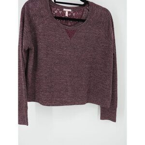 Victoria's Secret Long Sleeve, Crop Lace Accent Top Size Medium M Maroon
